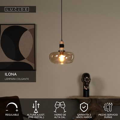 Lucide ILONA - Lámpara colgante - Ø 30 cm - 1xE27 - Ámbar